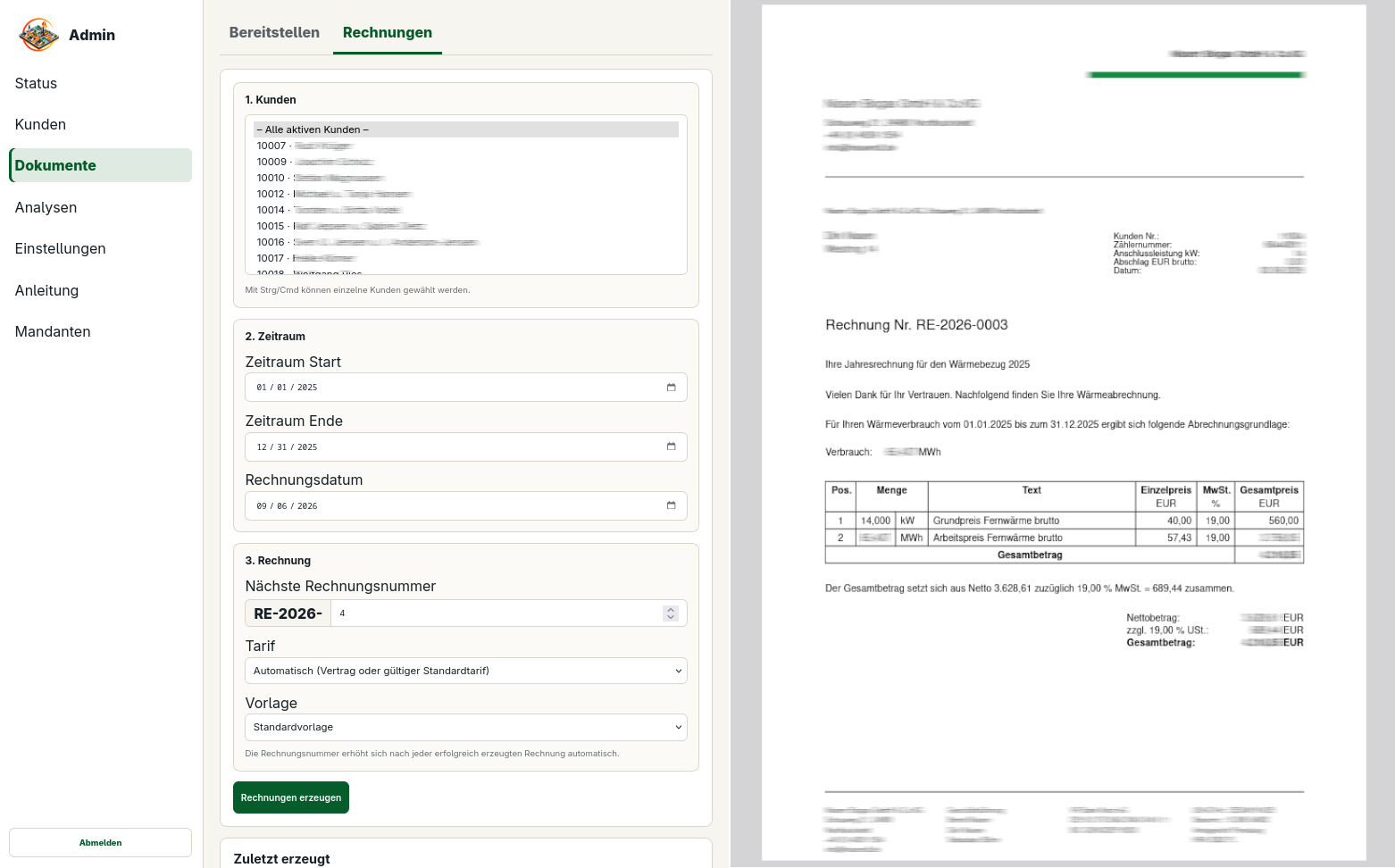 Rechnungserstellung mit Dokumentvorschau
